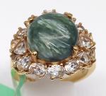 Green Seraphinite Ring Size 7 in Gold Tone