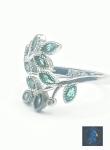 Emerald Green Leaf Ring in Sterling Silver