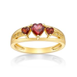 14K Gold Plated Triple Heart Birthstone Ring