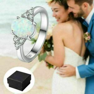 White Fire Opal Sterling Silver Ring Size 6-10