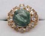 Green Seraphinite Ring Size 7 in Gold Tone