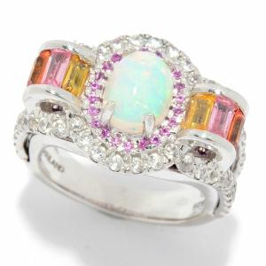 Ethiopian Opal & Multi Gem Sterling Silver Ring