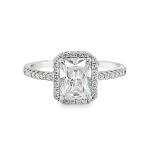 Emerald Cut Moissanite Halo Ring in Silver