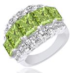 Emerald, Peridot & White Topaz Silver Wedding Ring