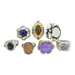 Set of 7 Stylish Cocktail Rings with Mixed Stones