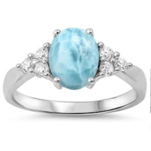 Larimar and CZ Sterling Silver Oval Ring