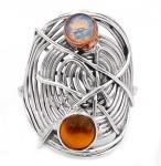 Two Tone Fire Opalite Sterling Silver Ring Size 8