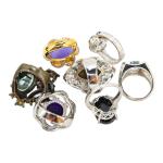 Set of 7 Stylish Cocktail Rings with Mixed Stones
