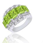 Emerald, Peridot & White Topaz Silver Wedding Ring
