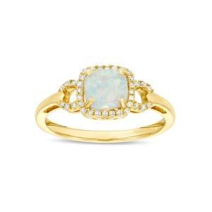 10K Yellow Gold Opal Ring with Diamonds