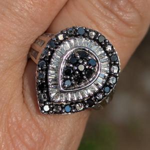 Sterling Silver Round & Baguette Diamond Cluster Ring