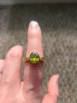 Gold Plated Ring with Green Gem and Diamonds