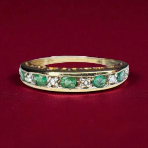 Natural Emerald and Diamond 10K Gold Ring