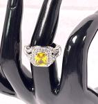 Silver Toned Ring with Yellow Citron Gemstone