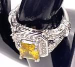 Silver Toned Ring with Yellow Citron Gemstone