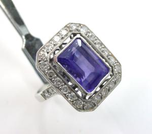 Amethyst Diamond Platinum Halo Engagement Ring