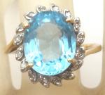 Vintage Blue Topaz Diamond Halo Ring in Gold