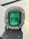 Emerald Diamond Halo Ring in 14K White Gold