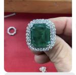 Emerald Diamond Halo Ring in 14K White Gold