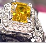 Silver Toned Ring with Yellow Citron Gemstone