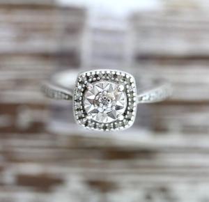 Natural Diamond Sterling Silver Ring - Size 5.5