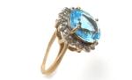 Vintage Blue Topaz Diamond Halo Ring in Gold