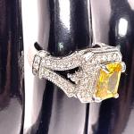 Silver Toned Ring with Yellow Citron Gemstone