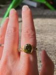 Gold Plated Ring with Green Gem and Diamonds