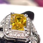 Silver Toned Ring with Yellow Citron Gemstone