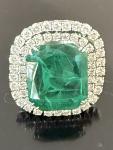 Emerald Diamond Halo Ring in 14K White Gold