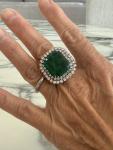 Emerald Diamond Halo Ring in 14K White Gold