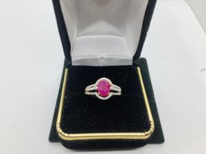 10k Gold Ruby and Diamond Solitaire Ring