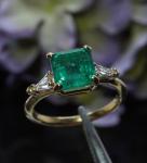 Vintage 1.86ct Emerald Diamond 3-Stone Ring