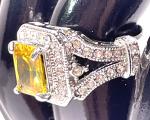 Silver Toned Ring with Yellow Citron Gemstone
