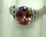 Multicolor Tourmaline and Diamond Silver Ring Size 6