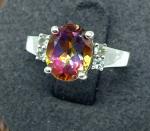 Multicolor Tourmaline and Diamond Silver Ring Size 6