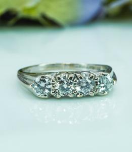 Vintage Diamond 4 stone Anniversary Ring Band 14K White Gold VS-G Estate Jewelry