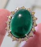 Green Cabochon Gemstone Ring in 14KT White Gold