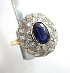 Antique Sapphire Diamond Halo Ring--Princess Diana