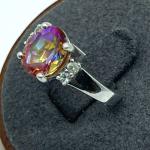 Multicolor Tourmaline and Diamond Silver Ring Size 6