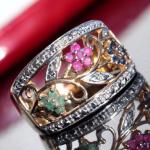 Sterling Silver Diamond and Multi-Gemstone Flower Ring