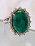 Green Cabochon Gemstone Ring in 14KT White Gold