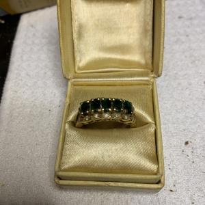 14k .585 Yellow Gold Natural Emerald Marquise & Diamond BITA Sz 8? Ring