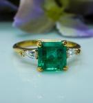 Vintage 1.86ct Emerald Diamond 3-Stone Ring