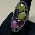 Sterling Silver Multi Gemstone and Diamond Ring sz 7