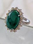 Green Cabochon Gemstone Ring in 14KT White Gold