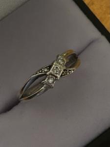 925 Sterling Silver Promise Ring With Small Diamonds, Signed , Sz 6 3/4 , 2.4 G