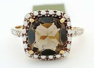 GENUINE 3.75 Cts SMOKY TOPAZ & DIAMOND RING 10K GOLD -Free Certificate Appraisal