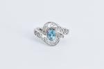 Blue Topaz Diamond Filigree Ring in White Gold