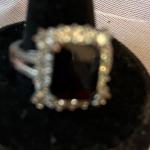 Black Onyx Ring with Diamond Chips, Size 8